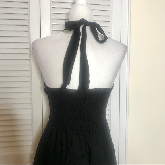 Black halter maxi dress white embroidered detail - Picture 4 of 5